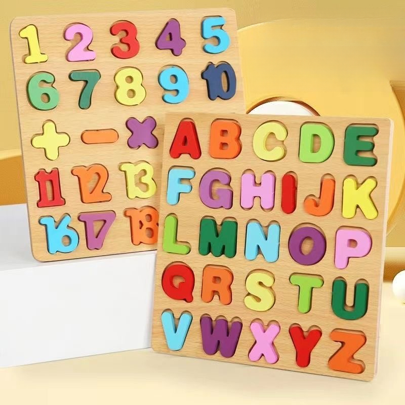 Kids Education Alphabet Numbers - Alfabeto de madeira quebra-cabeça placa número