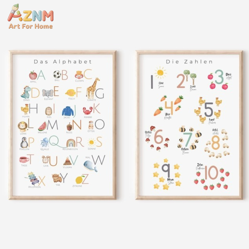 Kids Education Alphabet Numbers - AZNM Arte de Parede em Tela