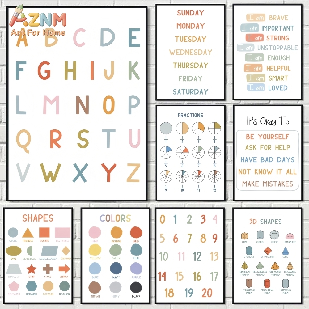 AZNM Quadro de Parede Educacio - Kids Education Alphabet Numbers avaliação e preço